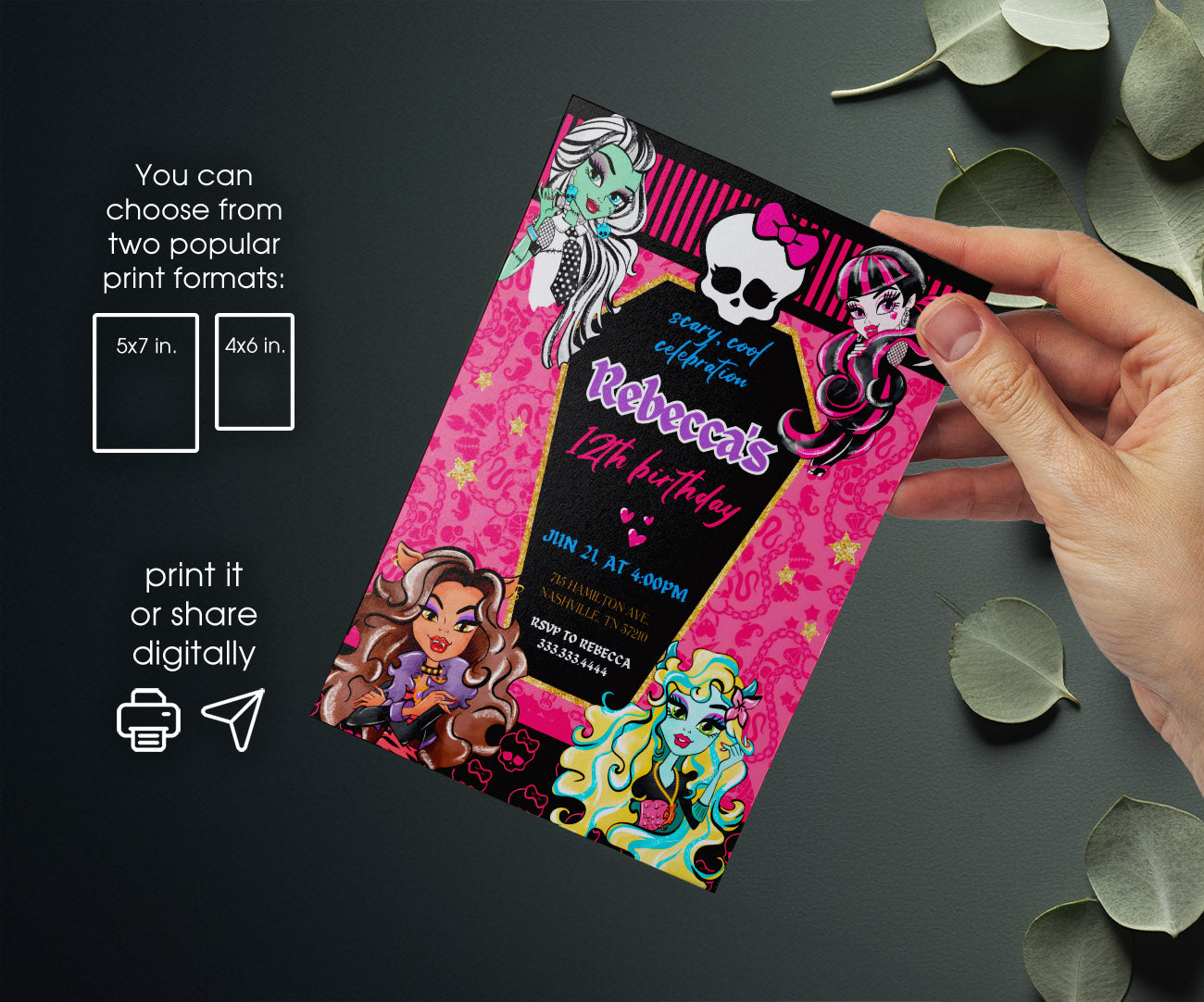 Monster High customizable invitation template | Share or Print | girl | WD624