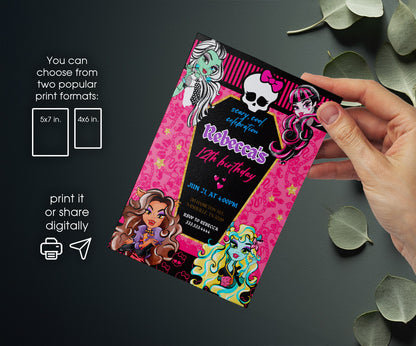 Monster High customizable invitation template | Share or Print | girl | WD624