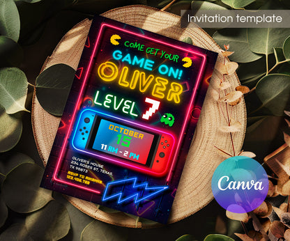 Nintendo Switch Gamer customizable invitation template | Share or Print | YA725
