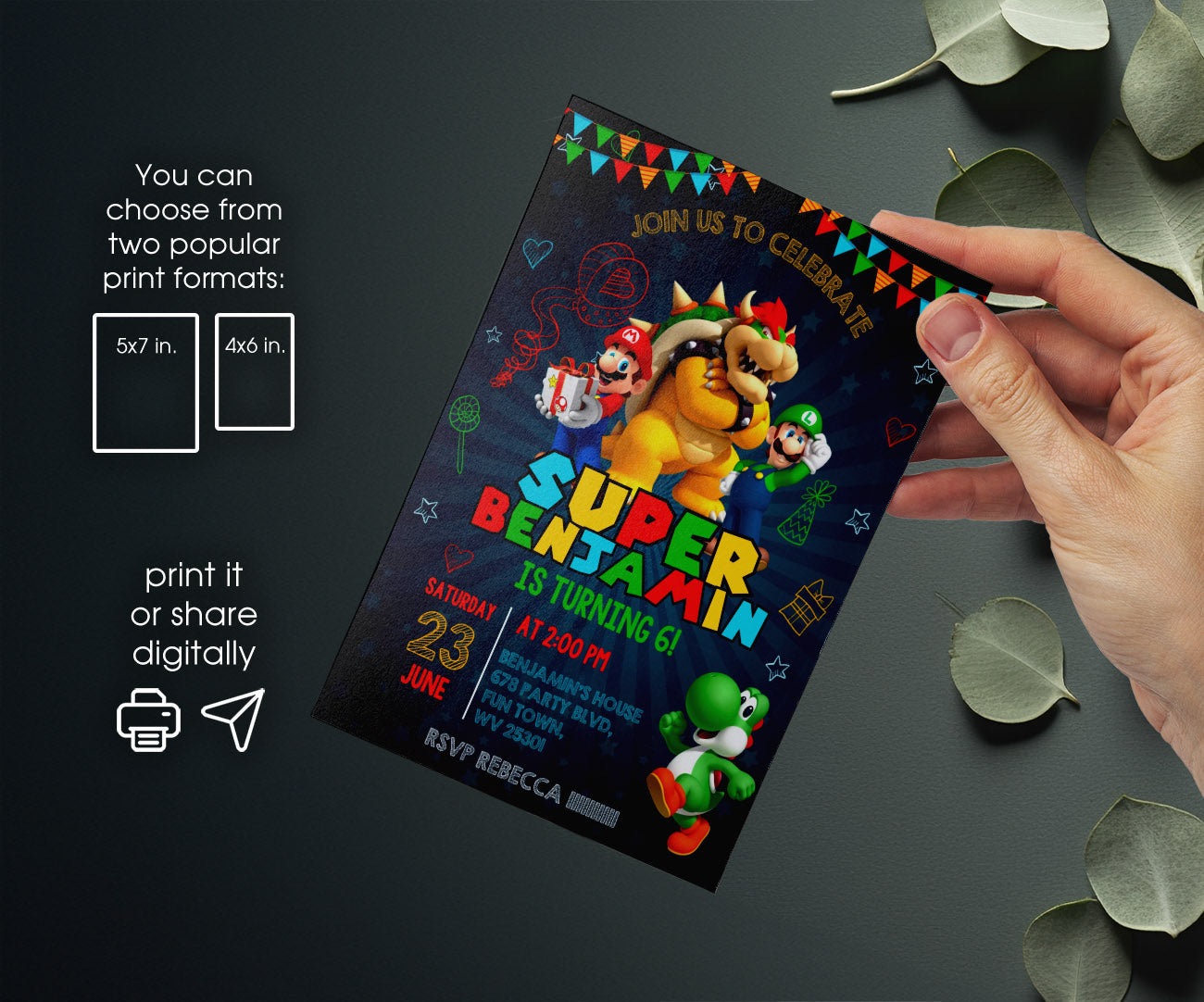 Super Mario Bros customizable invitation template | Share or Print | TU695