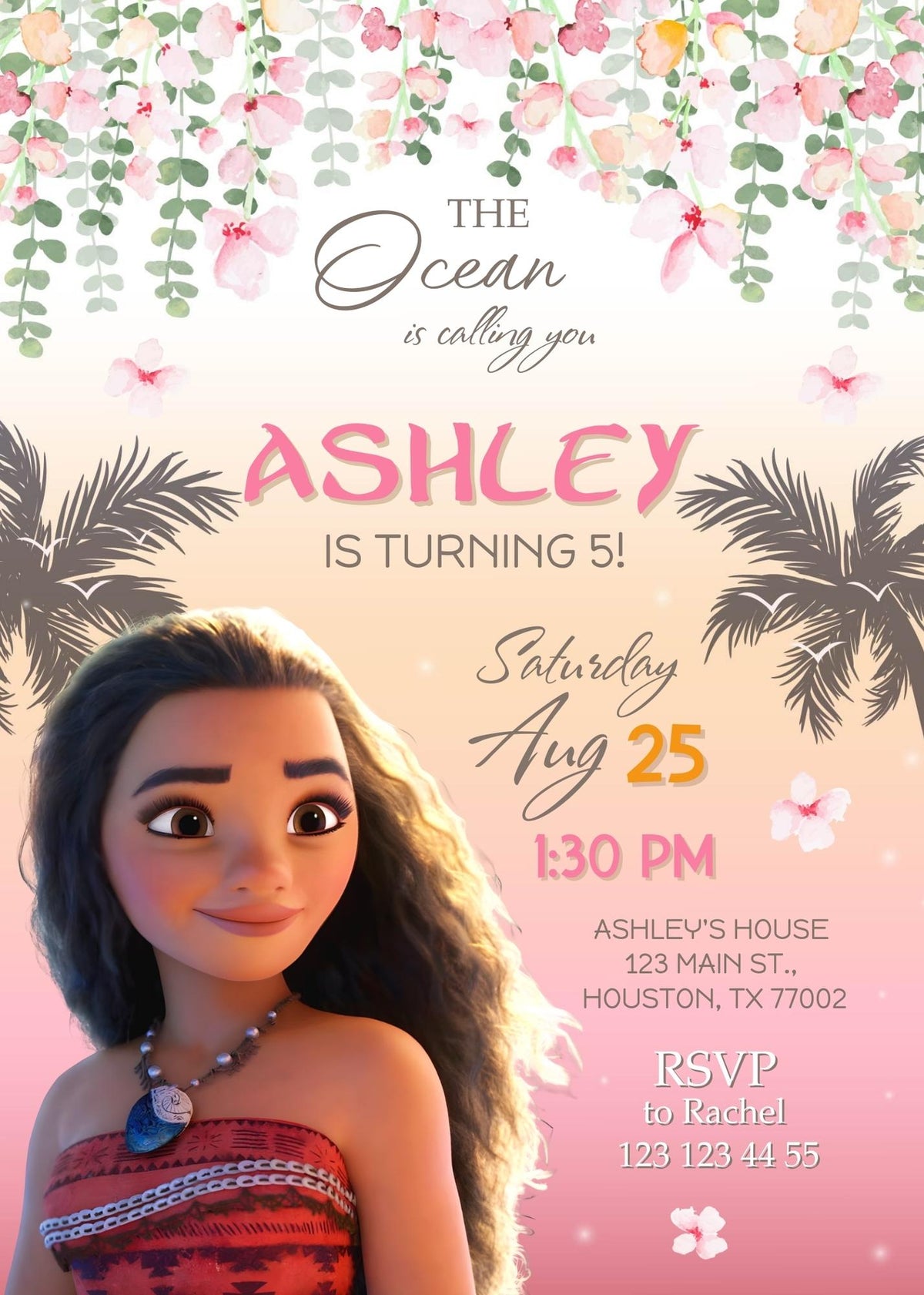 Moana Princess customizable invitation template | Share or Print | girl | YJ845