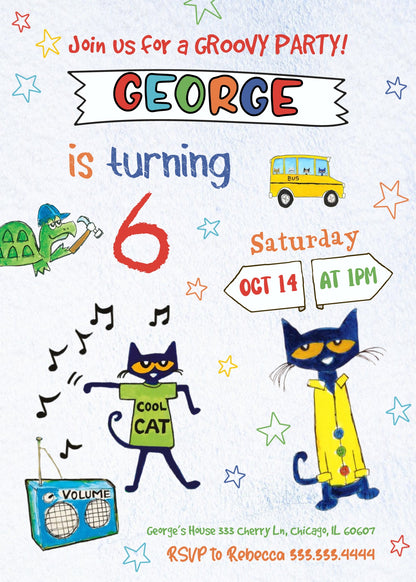 Pete the Cat customizable invitation template | Share or Print | PV508