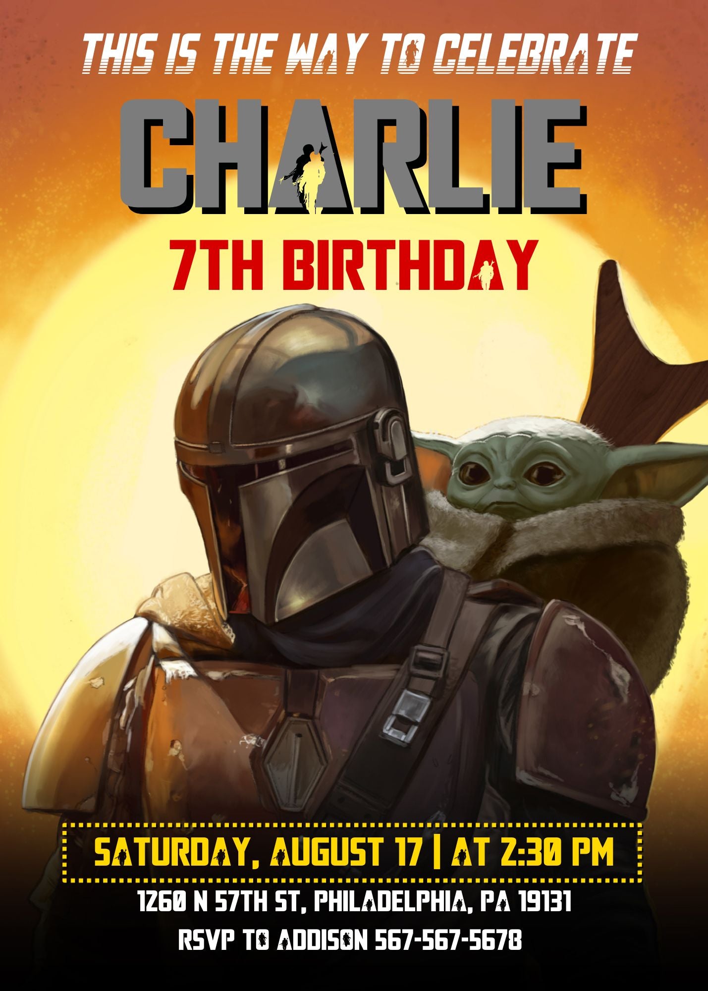 The Mandalorian Star Wars Grogu customizable invitation template | Share or Print | boy | QS795