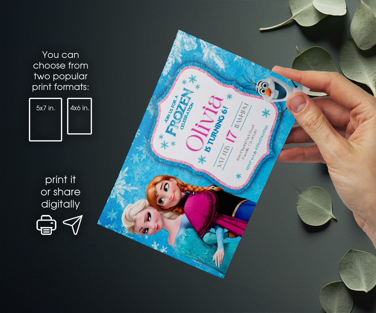 Frozen Elsa customizable invitation template | Share or Print | girl | KI127