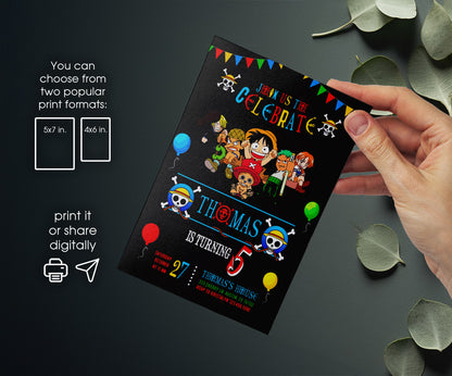 One Piece Monkey D.Luffy Anime customizable invitation template | Share or Print | ID316