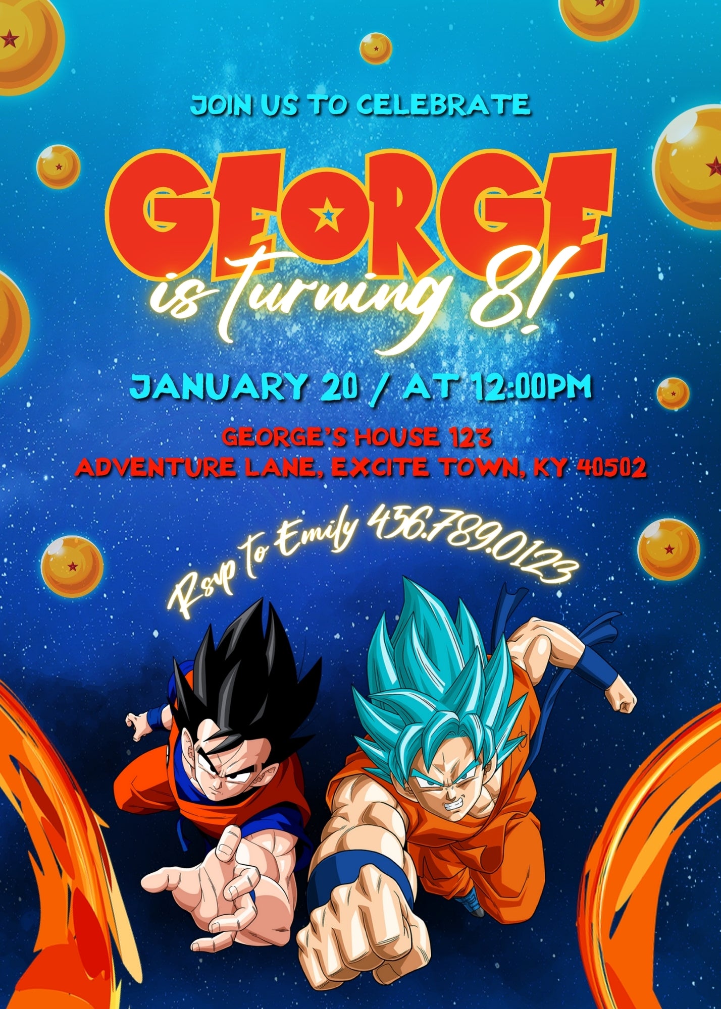 Dragon Ball Z Anime customizable invitation template | Share or Print | boy | NQ642