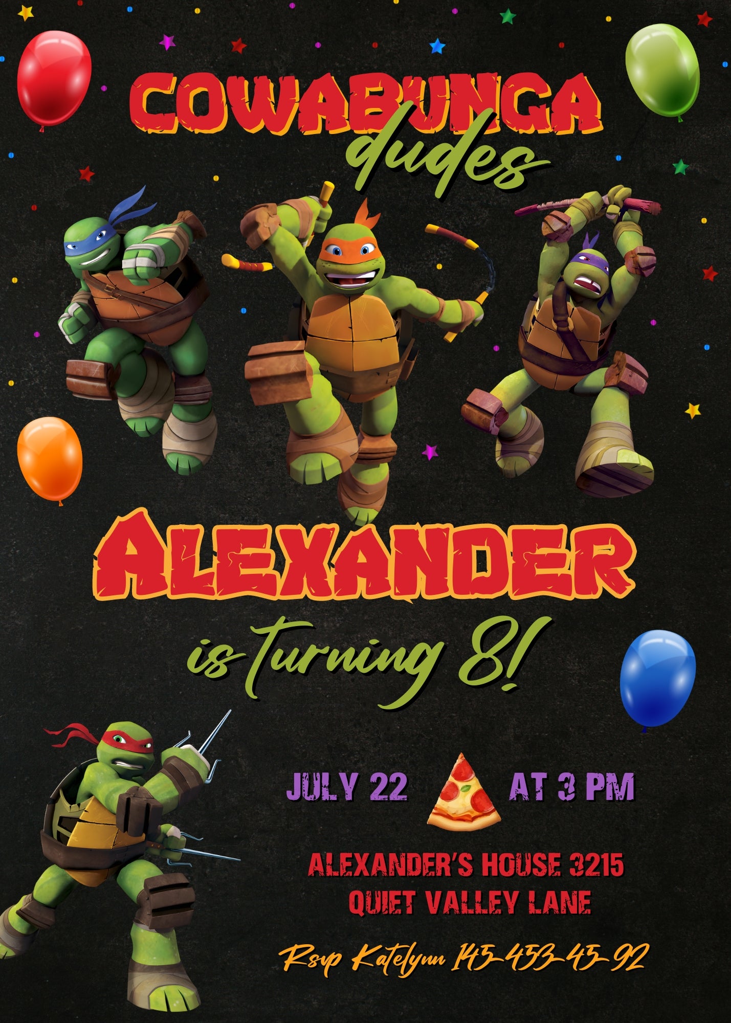 Teenage Mutant Ninja Turtles customizable invitation template | Share or Print | boy | VQ684