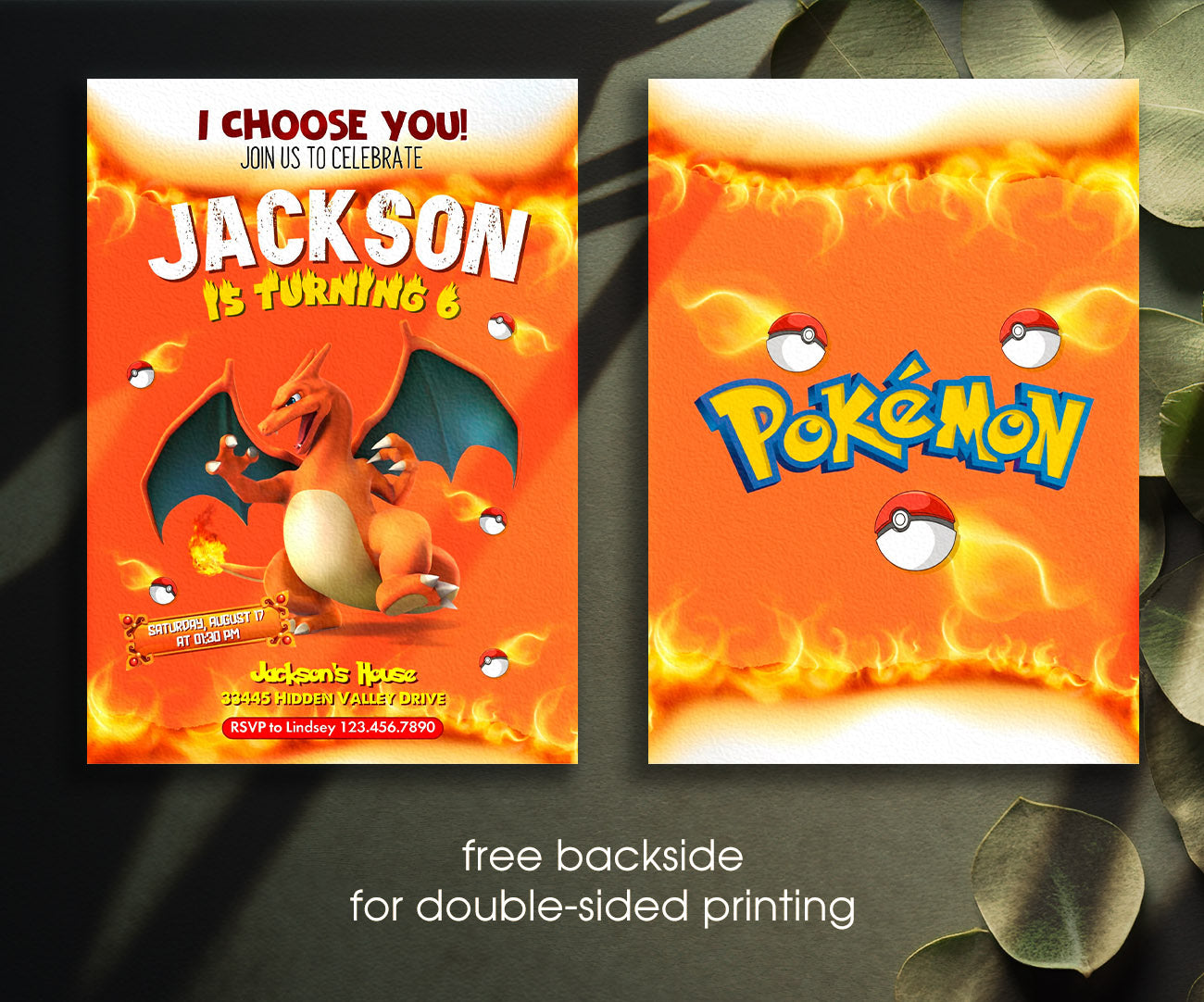 Charizard Pokemon Anime customizable invitation template | Share or Print | VF783
