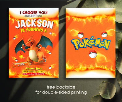 Charizard Pokemon Anime customizable invitation template | Share or Print | VF783