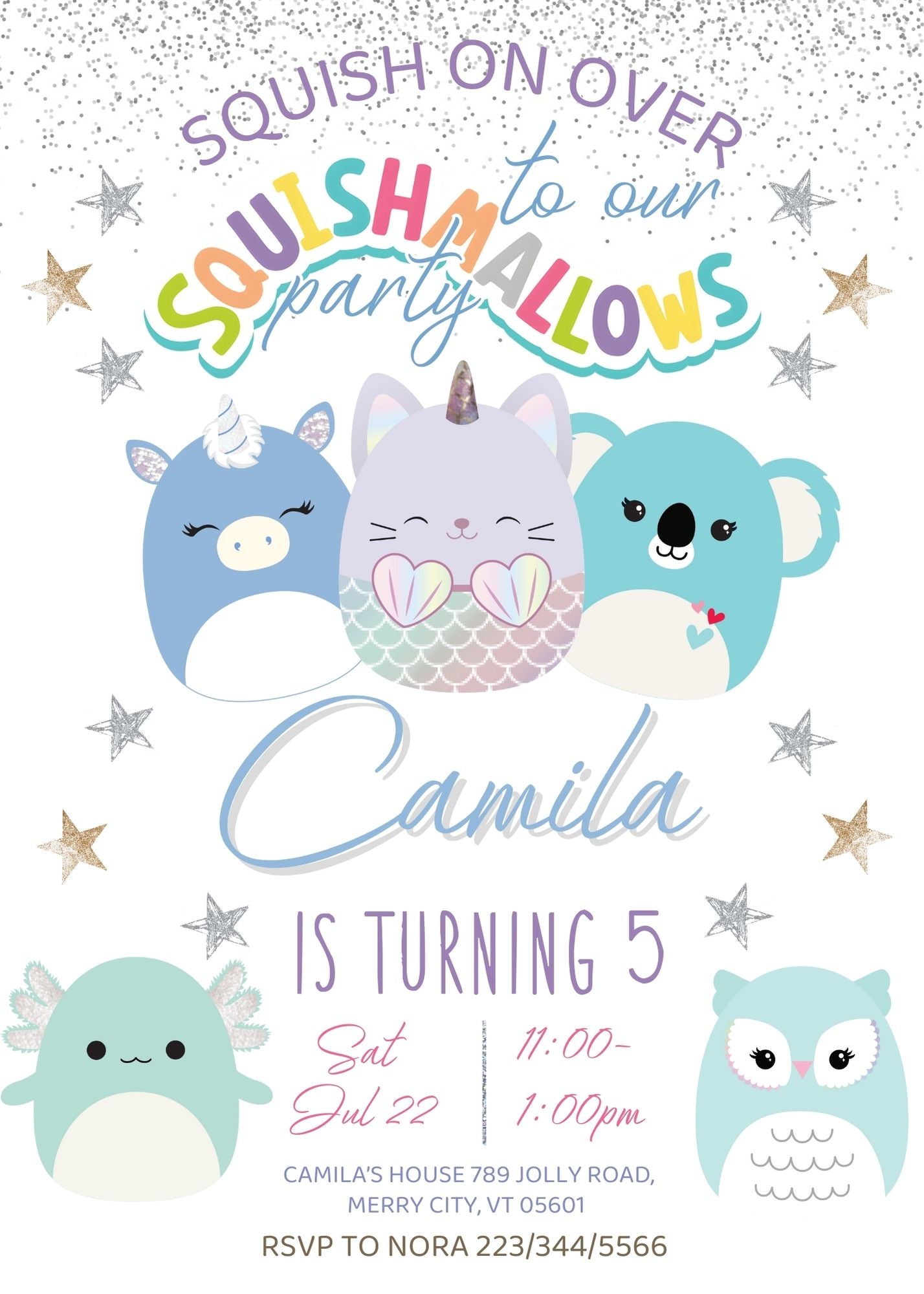 Squishmallows customizable invitation template | Share or Print | QM453