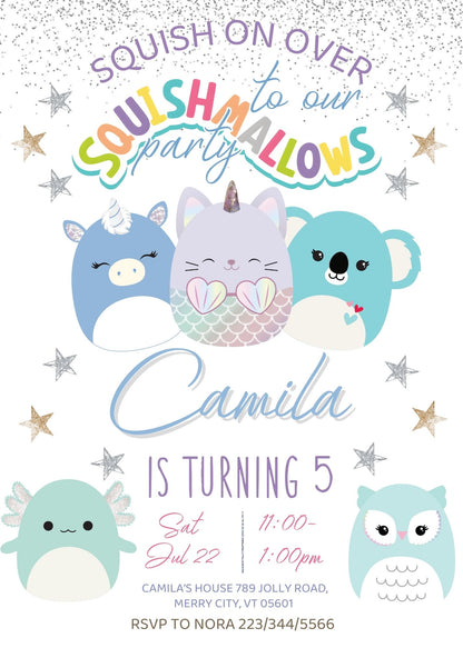 Squishmallows customizable invitation template | Share or Print | QM453