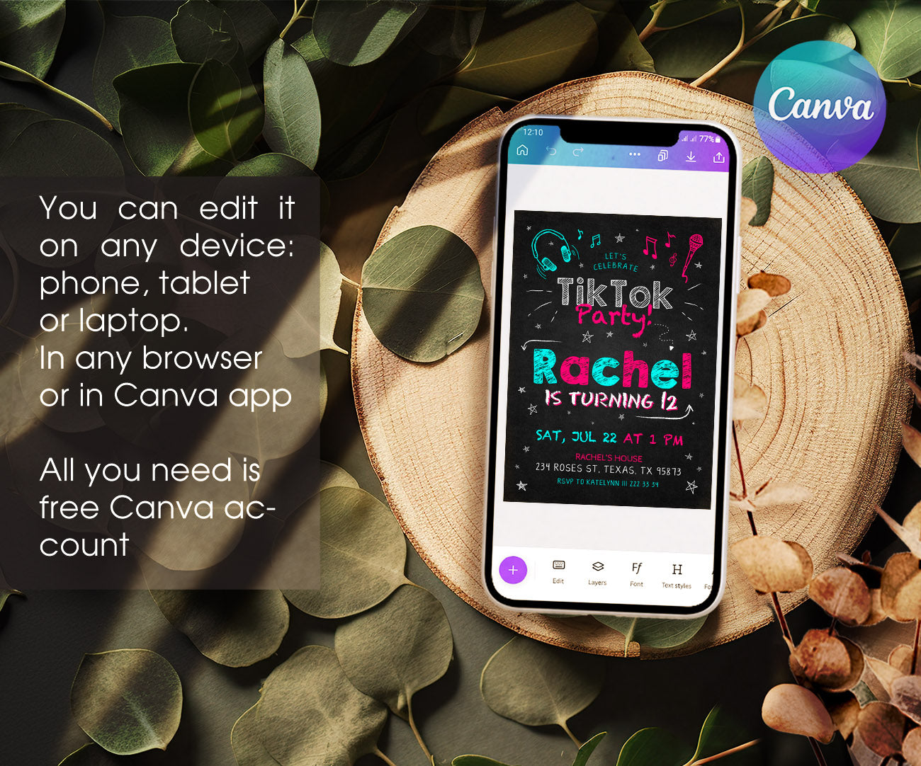 Tik Tok Party customizable invitation template | Share or Print | CO743