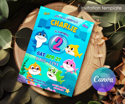 Baby Shark customizable invitation template | Share or Print | CX181