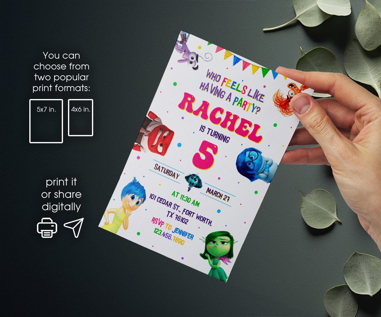 Inside Out 2 customizable invitation template | Share or Print | AT486
