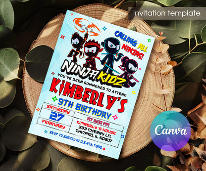 Ninja Kidz TV customizable invitation template | Share or Print | DH347