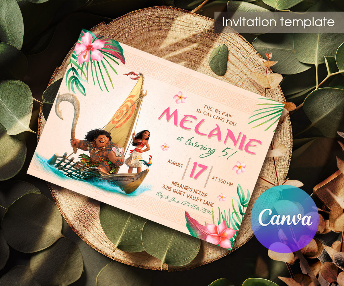 Moana Princess customizable invitation template | Share or Print | girl | PV088