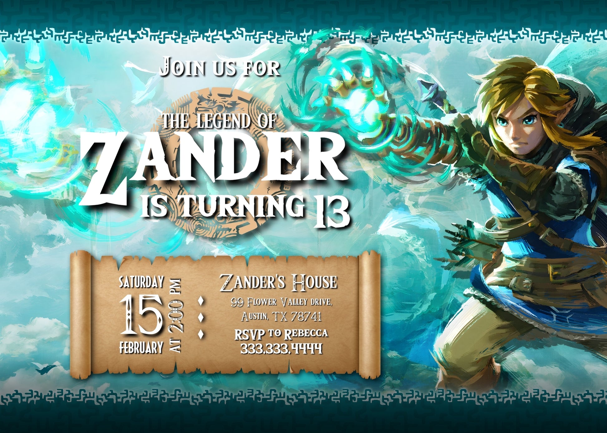 Legend of Zelda Gamer customizable invitation template | Share or Print | SU913