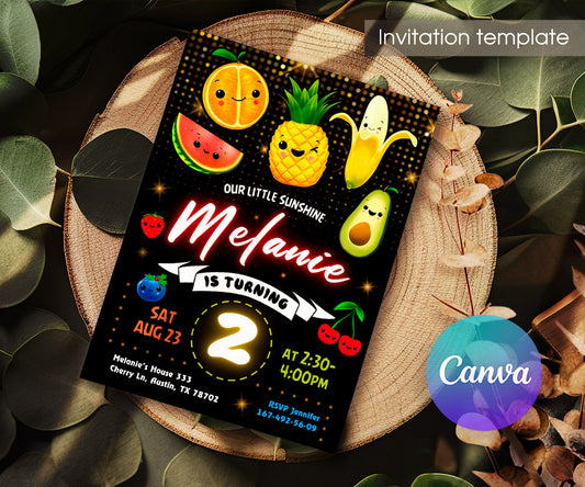 Hey Bear Sensory Dancing Fruits customizable invitation template | Share or Print | GI576