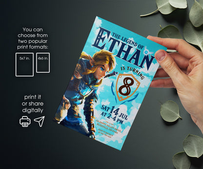 Legend of Zelda Gamer customizable invitation template | Share or Print | JL316