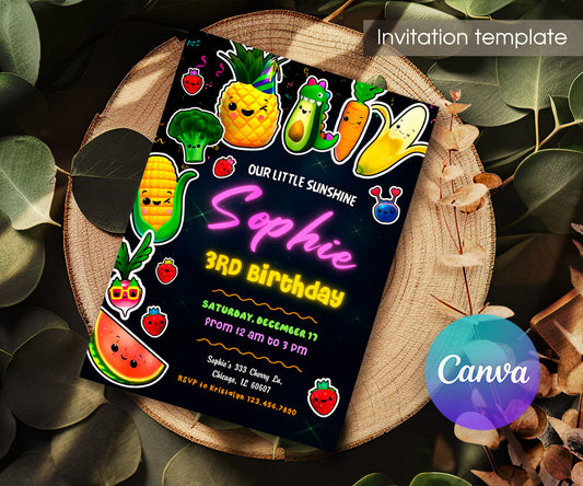 Hey Bear Sensory Dancing Fruits customizable invitation template | Share or Print | OR094