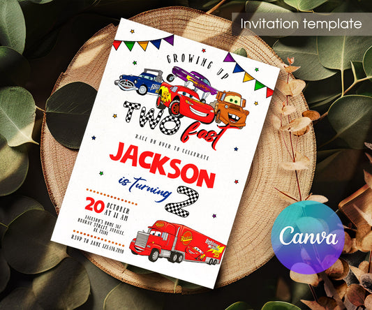 Cars Lightning Mcqueen Two customizable invitation template | Share or Print | boy | NZ956