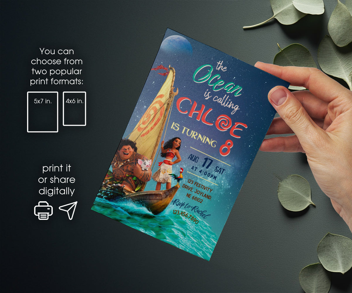 Moana Princess customizable invitation template | Share or Print | girl | TI196