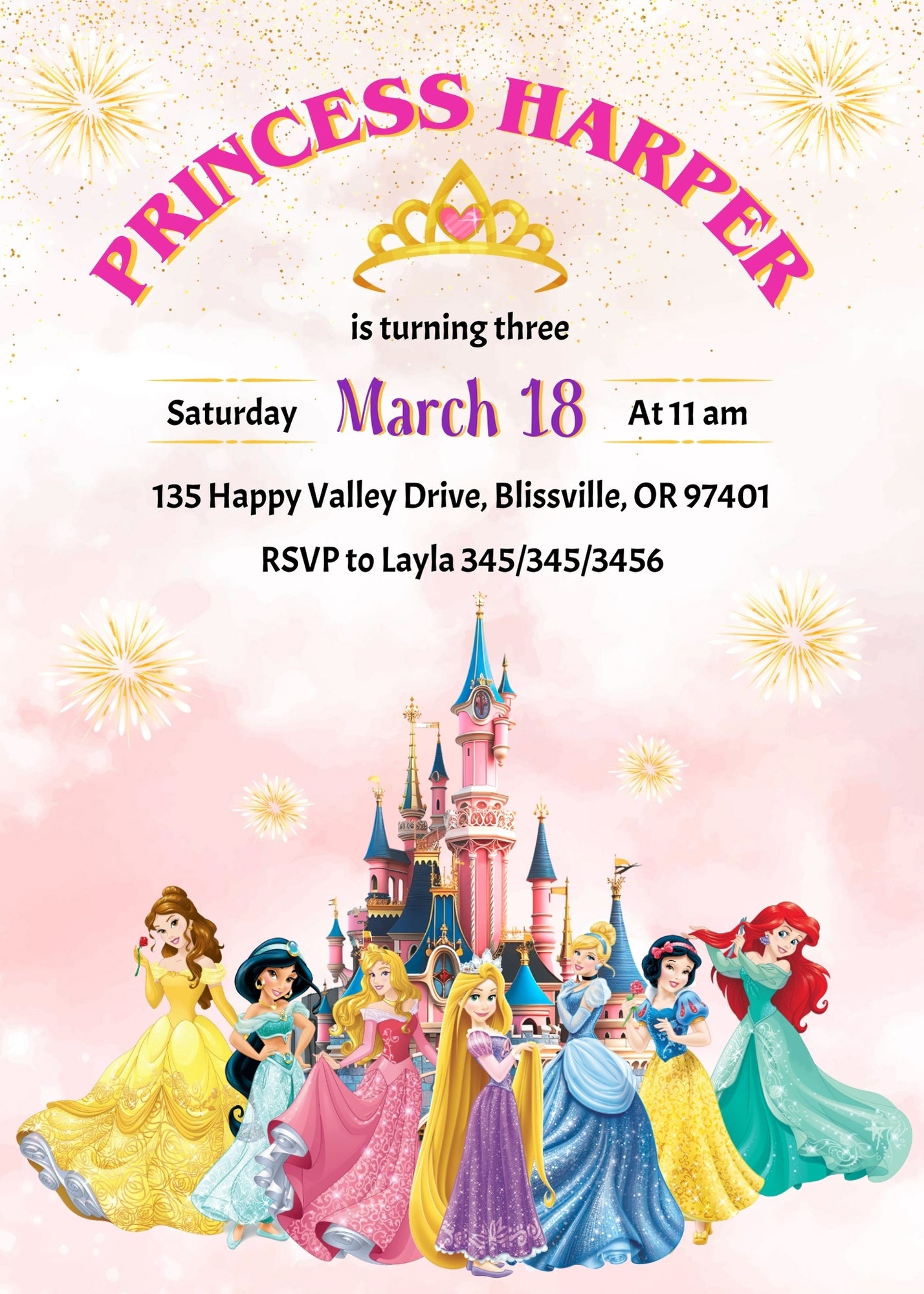 Disney Princess customizable invitation template | Share or Print | girl | CB450