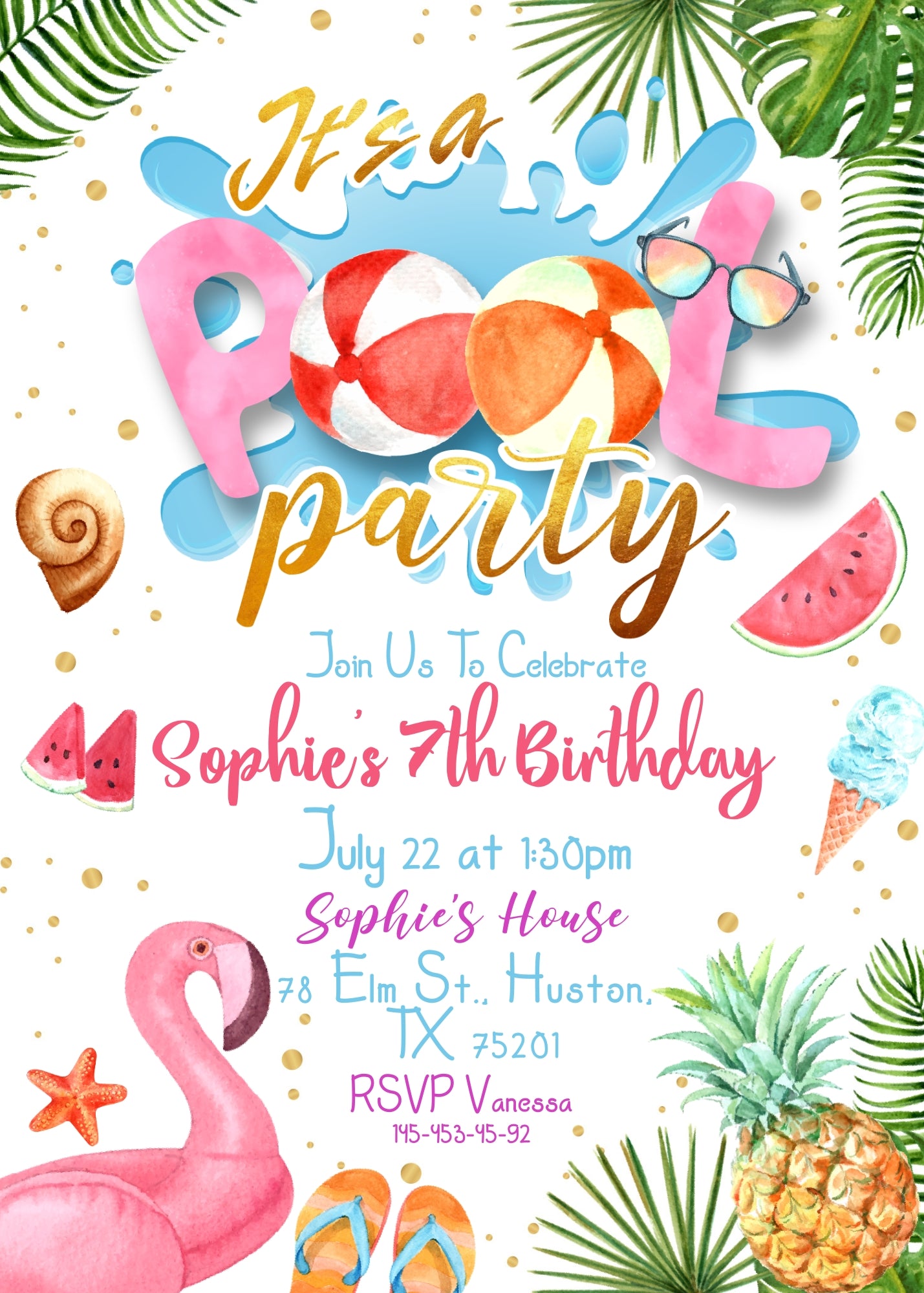 Pool Party customizable invitation template | Share or Print | ZB001
