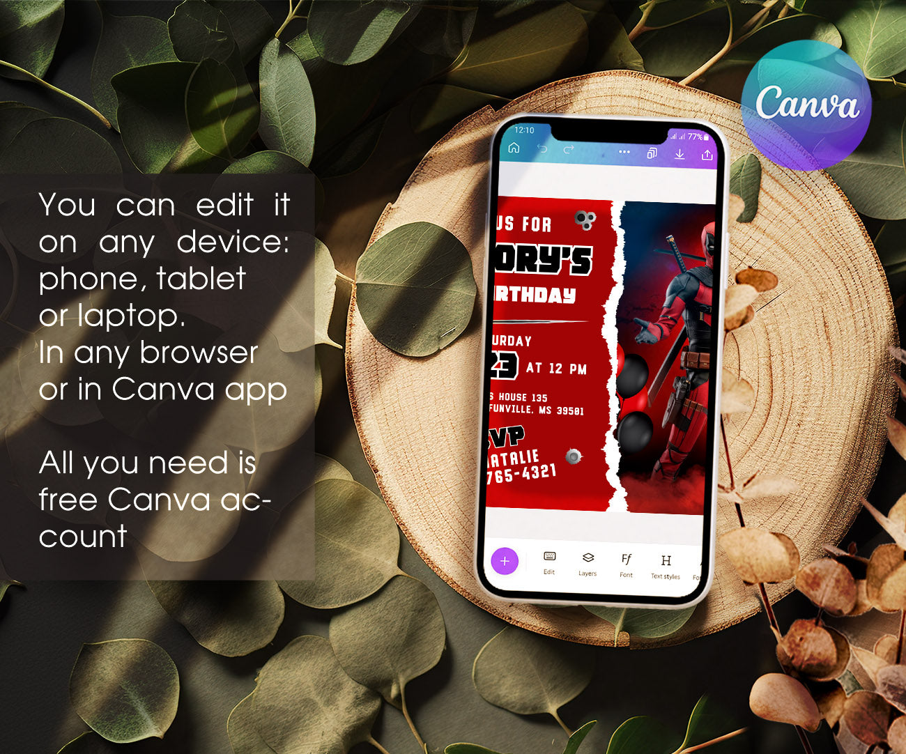 Deadpool Marvel customizable invitation template | Share or Print | boy | UY015