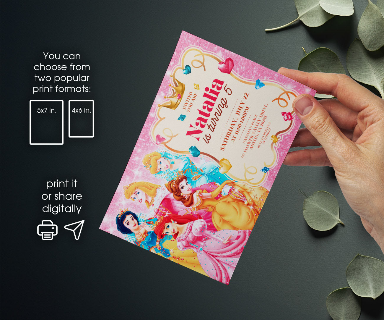 Disney Princess customizable invitation template | Share or Print | girl | NN761