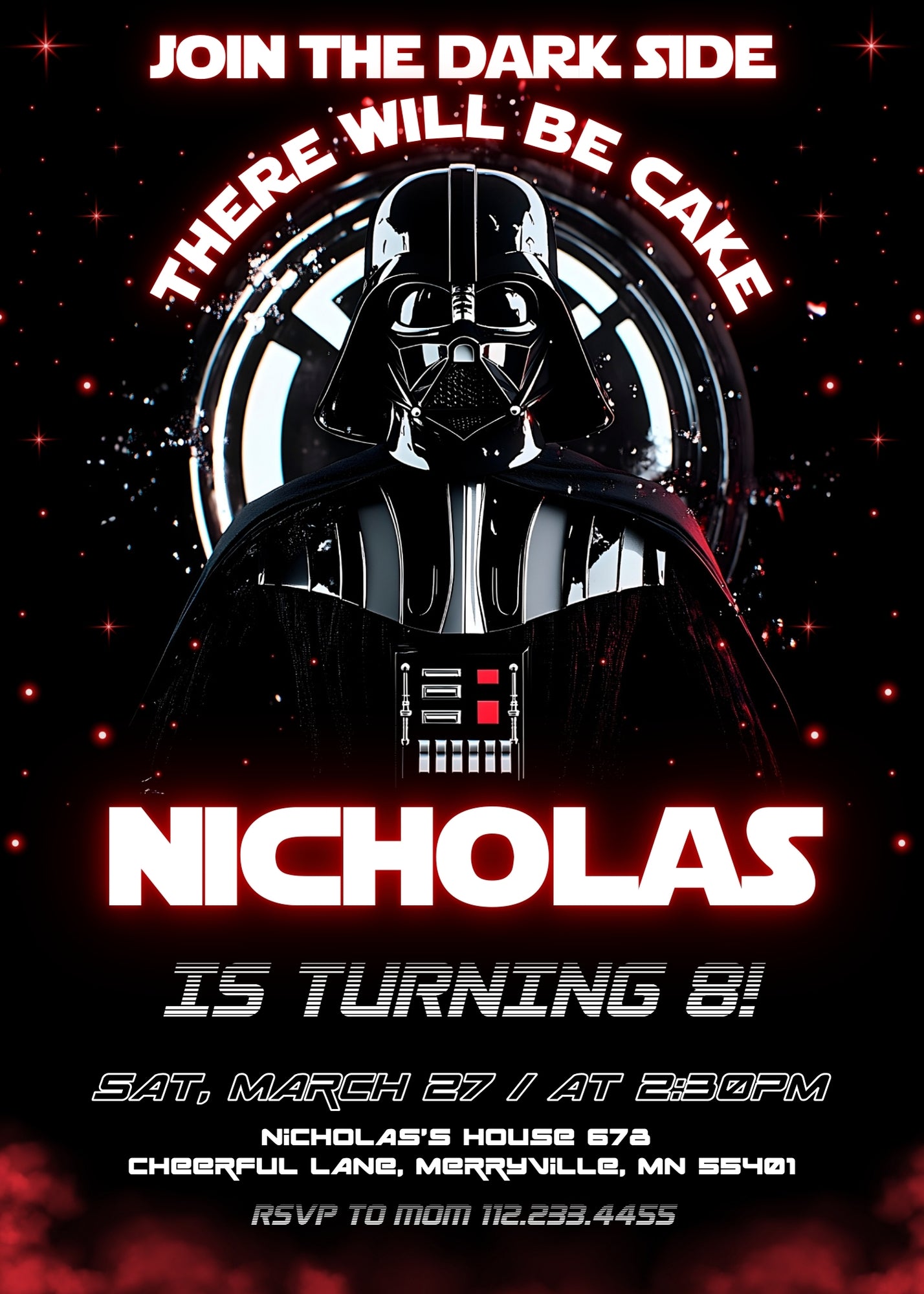 Star Wars Darth Vader customizable invitation template | Share or Print | boy | DA288