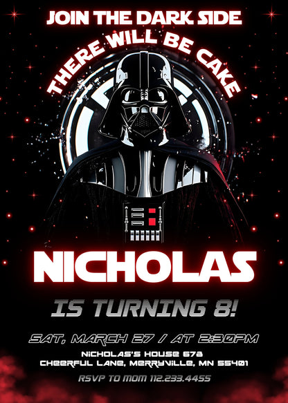 Star Wars Darth Vader customizable invitation template | Share or Print | boy | DA288