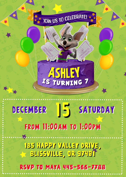 Chuck E. Cheese customizable invitation template | Share or Print | YJ841