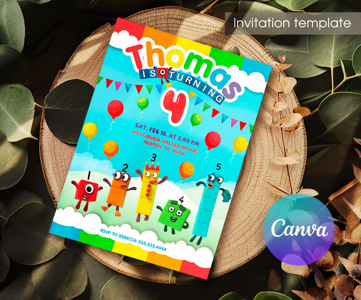 Numberblocks customizable invitation template | Share or Print | QN669