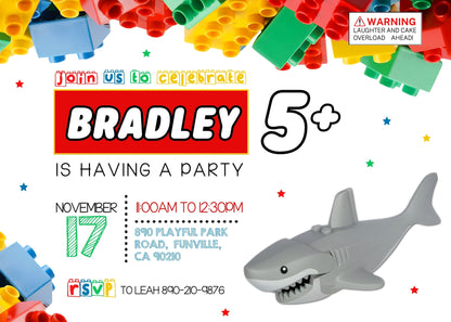 Lego Shark Jaws customizable invitation template | Share or Print | JD750