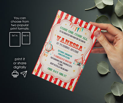 Circus Carnival customizable invitation template | Share or Print | HU930