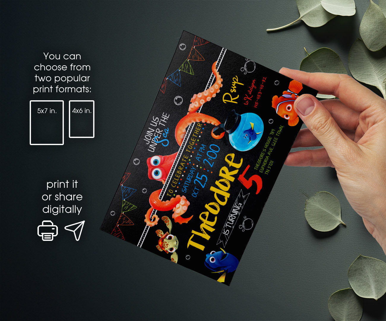 Finding Nemo customizable invitation template | Share or Print | BI546