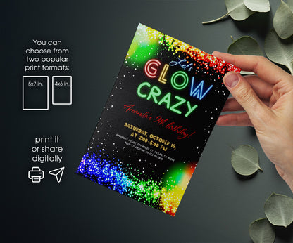 Lets Glow Crazy customizable invitation template | Share or Print | UP821