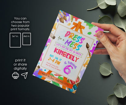 Art Dress For A Mess customizable invitation template | Share or Print | girl | RW666
