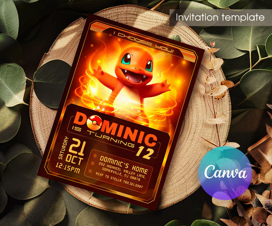 Charmander Pokemon Anime customizable invitation template | Share or Print | FA122