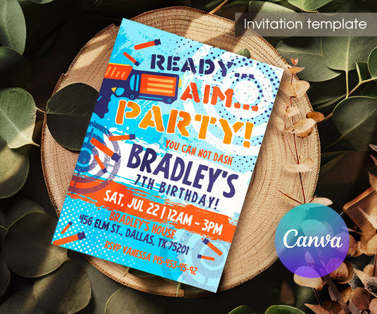 Dart Gun NERF Blaster customizable invitation template | Share or Print | boy | LL792