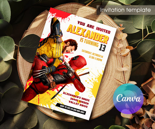 Deadpool Wolverine Marvel customizable invitation template | Share or Print | boy | OM454