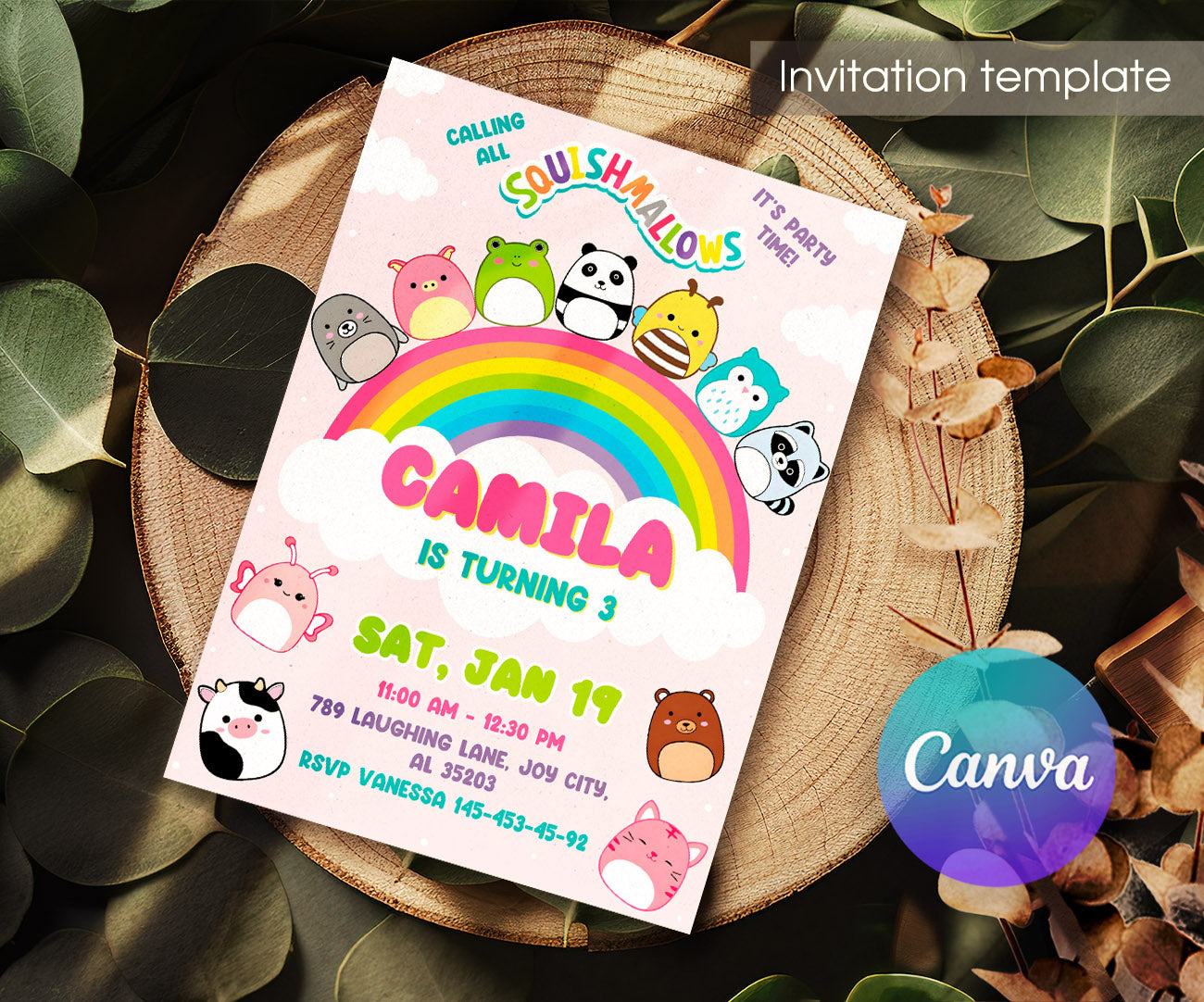 Squishmallows customizable invitation template | Share or Print | XJ381