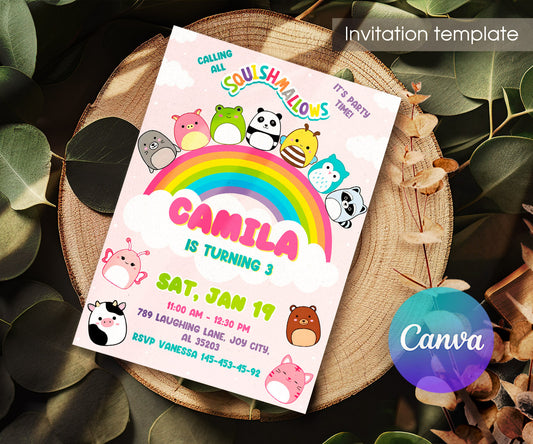 Squishmallows customizable invitation template | Share or Print | XJ381