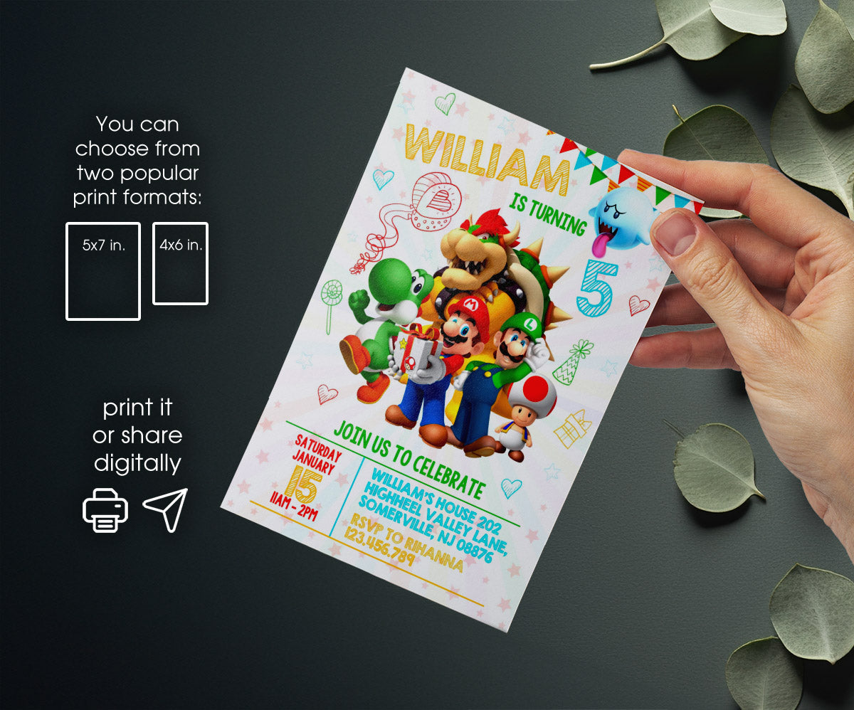 Super Mario Bros customizable invitation template | Share or Print | TR721
