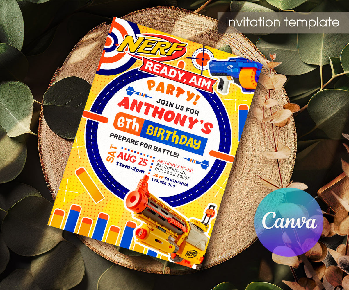 NERF Dart Wars customizable invitation template | Share or Print | boy | EG971