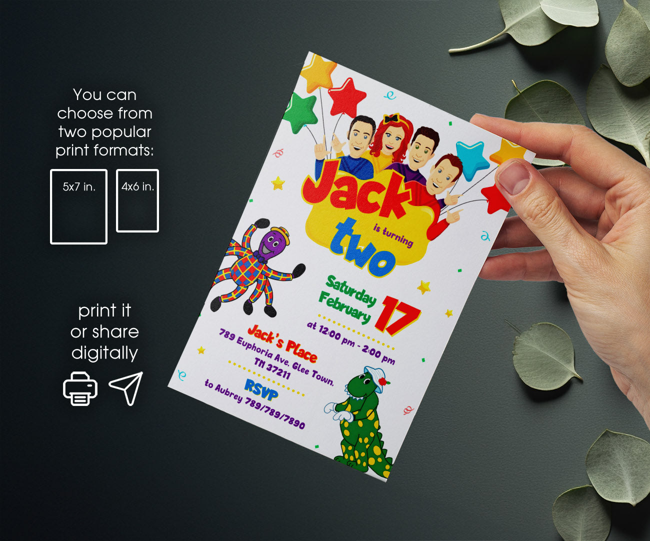 Wiggles One Finger One Thumb customizable invitation template | Share or Print | VI824