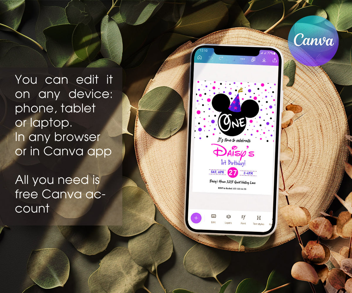 Mickey Mouse 1st Birthday customizable invitation template | Share or Print | IK788