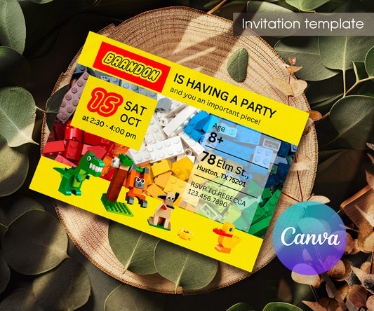 Lego customizable invitation template | Share or Print | WB698