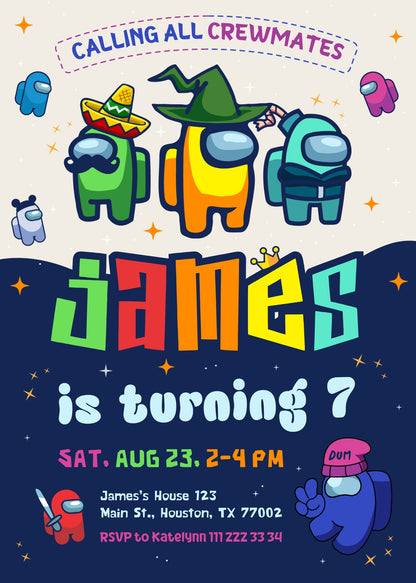 Among Us Gamer customizable invitation template | Share or Print | EI465